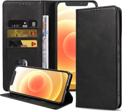 Produktbild von Smartphonica iPhone 12 Mini Kunstledertasche mit Magnetverschluss und Kartenhaltern Buchhülle - Schwarz