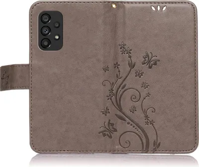 Produktbild von Handy Tasche für Samsung Galaxy A33 5G Schutz Hülle Handyhülle mit Blumenmuster Klapp Hülle mit Standfunktion und Kartenfächer Grau