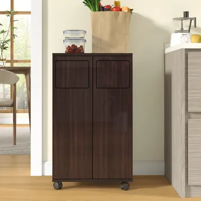 Image de Armoire de rangement pour déchets mobile, poubelle de tri avec roulettes, 46,7 x 35 x 80 cm, couleur marron