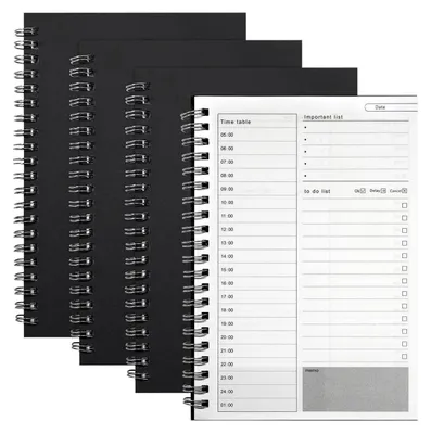 Productafbeelding van Dagplanner, spiraalgebonden notitieboekje, zwart kartonnen omslag, 100 pagina's, 19 x 13 cm, set van 4 stuks