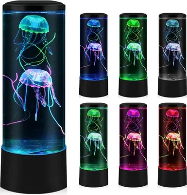 A collage of multiple jellyfish lamps in different colors.
