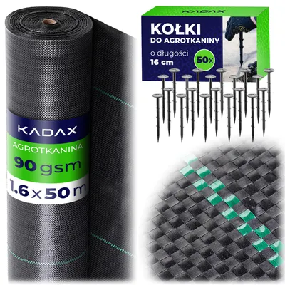 Produktbild von KADAX Unkrautvlies 80m2, 90g/m2, Gartenfolie aus Polypropylen, Gartenvlies gegen Unkraut, Unkrautgewebe Wasserdurchlässig, Pflanzenvlies mit 50 Erdnägel (Schwarz)