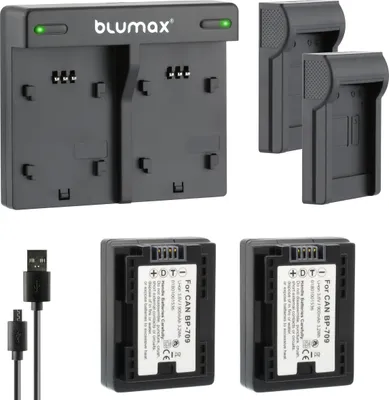 Produktbild von 2x Akku + Lader für Canon BP-709 900 mAh (3,6V)