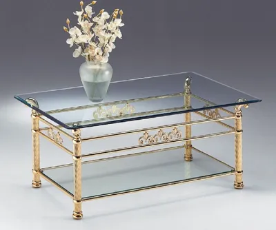 Produktbild von Casa Padrino Luxus Messing Couchtisch 120 x 70 x H. 50 cm - Rechteckiger Messing Wohnzimmertisch mit Glasplatten - Wohnzimmer Möbel - Luxus Qualität -  Italy