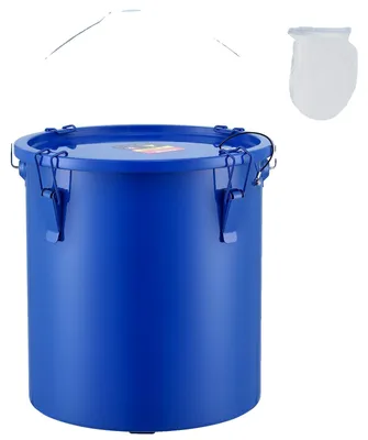 Imagen del producto de VEVOR: Cubo para grasas de freidora, contenedor para la eliminación de aceite, cubo de 22,7 litros para aceites de freidora de acero al carbono con revestimiento de acero inoxidable, contenedor para transportar aceite con tapa, bolsa de filtro para filtrar aceite caliente, color azul