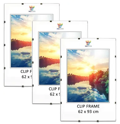 Produktbild von MG Design Cliprahmen Set 3 Stück 62x93 cm - rahmenlos mit Acrylglas & HDF-Rückwand, für Fotos/Poster/Puzzle, hoch/quer