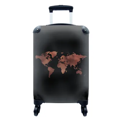 Produktbild von MuchoWow® Koffer Handgepäck Trolley Rollkoffer Kleine Reisekoffer mit 4 Rollen - Weltkarte - Rot - Schwarz - Cabin Size < 55x40x23 cm & 55x40x20 cm - Fotokoffer - Kabinenkoffer - Boardgepäck - Reise-Box - Reisekoffer - Reisegepäck - Koffer mit Bild - Trolley für Kinder