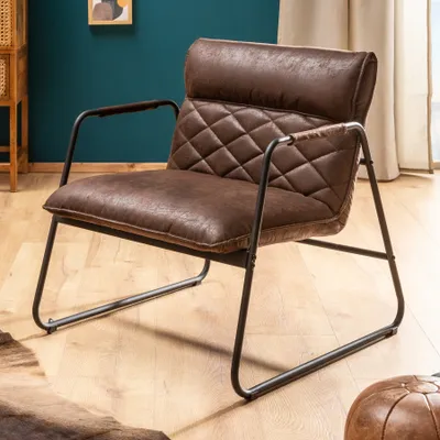 Obrázek produktu pro Retro lounge designové křeslo MUSTANG LOUNGER antická hnědá s dekorativním prošíváním