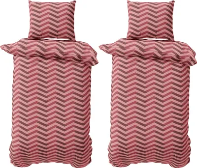 Produktbild von Bettwäsche Set 155x220 cm Jersey Baumwolle Bettbezug Bettgarnitur Zick Zack Bordeaux Rosa Rot 4 teilig