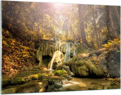 Produktbild von Bilder auf glas - Wald Wasserfall Natur Umwelt - 120x80cm - Glasbilder - Wandbilder - Kunstdruck - zum Aufhängen bereit - Wanddekoration aus Glas - Glas Bilder - Wandbild auf Glas - GAA120x80-2959
