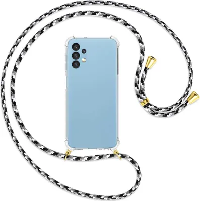 Produktbild von Handykette Backcover-Schutzhülle mit Band (Metall goldfarben) für Samsung Galaxy A13 4G - schwarz/grau/weiß