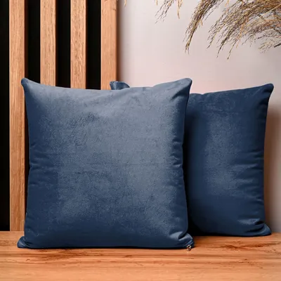Obrázek produktu pro MG Design, sada 2 povlaků na polštáře, 30 x 30 cm, tmavě modrá – se zipem, sametově měkká s jemným leskem, snadno se udržuje a je odolná