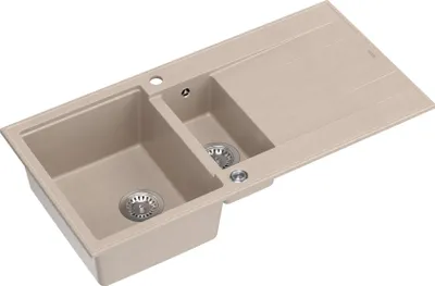 Produktbild von QUADRON Spülbecken 1,5-Becken Spüle | Größe: 100 x 50 x 21/16 cm | EVAN 156 | Küchenspüle Granitspüle aus GraniteQ mit Siphon | Beige & Stahl