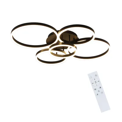 Produktbild von ZMH LED Deckenleuchte 78W Dimmbar mit Fernbedienung Deckenlampe 5 Ringen Innenleuchte für Wohnzimmer Schlafzimmer Küchen Büro Arbeitszimmer Schwarz