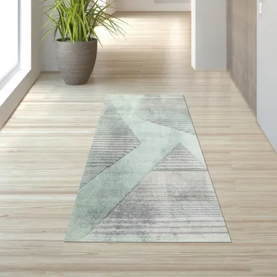 Immagine prodotto di Tappeto a righe grigio, verde e rosa - Dimensioni: 80 x 150 cm