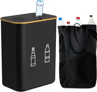 Immagine prodotto di Relaxdays Contenitore per la raccolta di bottiglie a rendere 160 l, 2 sacchetti, A x L x P: 70 x 57 x 37 cm, contenitore per bottiglie in vetro e plastica, nero