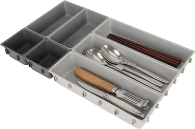 Besteck-Organizer 7 Fächer, 5er-Set, Grau, Kunststoff