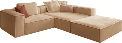 Produktbild von KAWOLA Sofa CARMO Ecksofa Stoff creme mit Hocker Recamiere rechts
