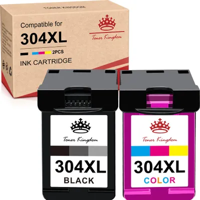 Produktbild von Toner Kingdom Wiederaufbereitet Druckerpatronen als Ersatz für HP 304 XL mit hoher Reichweite, für Envy 5030 5020 5010 DeskJet 2630 3735 3750 3760 (Doppelpack, 1 Schwarz & 1 Dreifarbig)