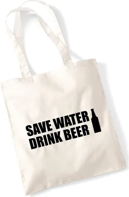 Produktbild von Huuraa Jutebeutel Save Water Drink Beer Bierflasche 10 Liter Natural Baumwolle Tasche Geschenkidee