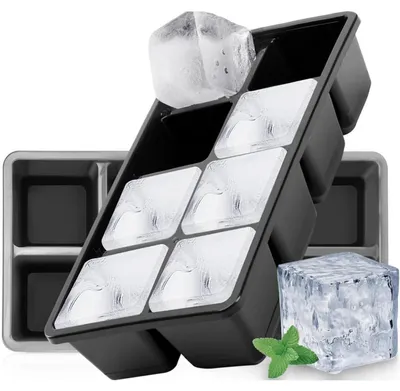 Obrázek produktu pro Formičky na led s víkem, 2 kusy, silikon, bez BPA, stohovatelné, vhodné do myčky, pro koktejly a whisky, barva: černá