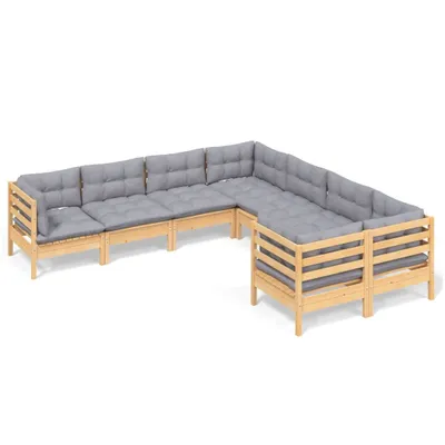 Produktbild von vidaXL 8-tlg. Garten-Lounge-Set mit Grauen Kissen Massivholz Kiefer