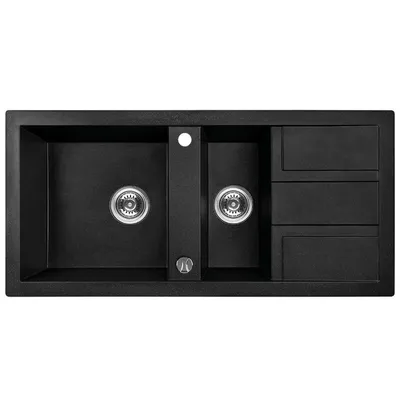 Produktbild von Laveo Barbados Einzelwaschbecken mit Unterbau, Granit, schwarz Granitspüle 1,5 Becken mit Abtropffläche 480x1000x185 mm