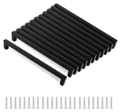 Produktbild von 12 Möbelgriffe Schwarz 192mm, Küchengriffe, Schubladengriffe mit 24 Schrauben 25 mm, Türgriffe für Schubladen und Schränke