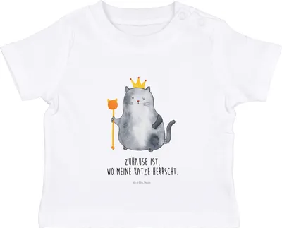 Produktbild von Mr. & Mrs. Panda Organic Baby Shirt Katze König 6. - 12. Monat - Weiß - Geschenk, Cat,  T-Shirt, Katzen, Haha, Wohnung, Kinder Oberteil, Haustier, Babyshirt
