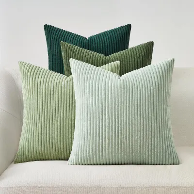 Productafbeelding van Set van 4 kussenhoezen, 45 x 45 cm, lichtgroen corduroy-fluweel, decoratieve kussenhoes, sofa kussen, zacht, kleurverloop