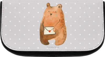 Produktbild von Mr. & Mrs. Panda Waschbeutel Bär Liebesbrief - Grau Pastell - Geschenk, kulturtäschchen, Freundin, Organizer, Freund, Kulturtasche, Liebeskummer, Teddy, Partner