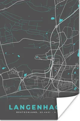 Produktbild von MuchoWow® Poster Stadtplan - Langenhagen - Deutschland - Karte 40x60 cm - Plakate für die Wand - Poster Babyzimmer