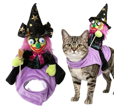 Produktbild von Halloween-Hexenkostüm für Hunde – Verkleidungskostüm mit verstellbarem Brustgurt