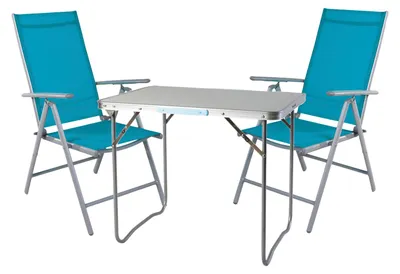 3-tlg Campingmöbel Set Alu Tragegriff Campingtisch + 2 Klappstühle Textil Petrol