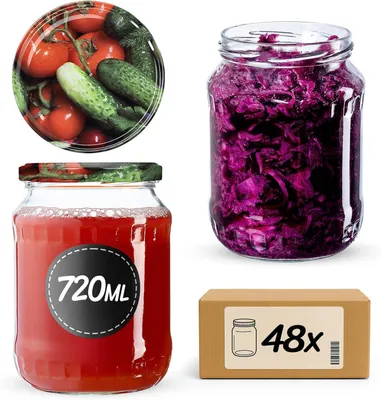 A collage of glass jars filled with food items and a cardboard box.