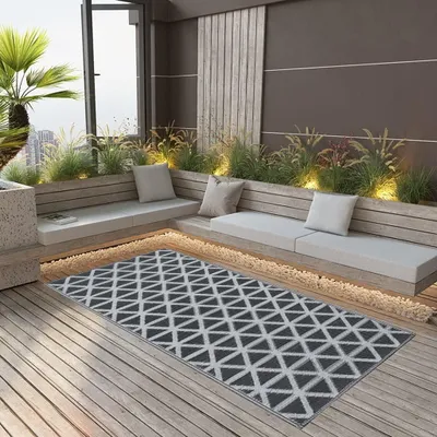 Produktbild von Schwarzer Outdoor-Teppich für Garten und Balkon, 190 x 290 cm, aus Polypropylen (PP)
