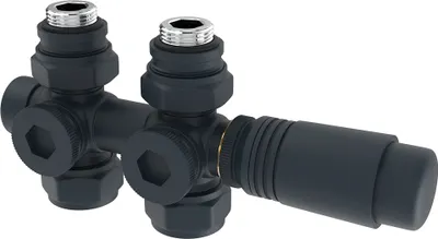 Zdjęcie produktu dla Heilmetz multiblock zestaw do podłączenia grzejnika zawór termostatyczny z termostatem 50mm akcesoria grzewcze narożnik prosty antracyt przyłącze ścienne