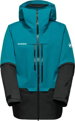 Zweifarbige Hardshelljacke mit Kapuze von Mammut in Blau und Schwarz mit Reißverschlüssen vorne und am Ärmel