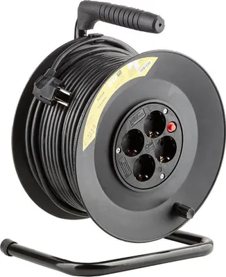 Produktbild von Kabeltrommel 50meter - 4-fach mit Schutzkontaktsteckdosen | Schwarz Kunststoff - H05VV 3G1,5 mm²