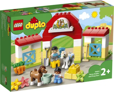 Produktbild von LEGO 10951 DUPLO Pferdestall und Ponypflege Spielzeug für Kleinkinder ab 2 Jahren, Bauernhof, Spielset mit Figuren: Pferd und Reiter
