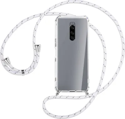 Produktbild von Handykette Backcover-Schutzhülle mit Band (Metall silberfarben) für Sony Xperia 1 - weiß/grau