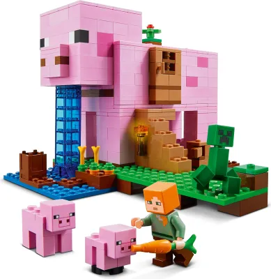 Produktbild von LEGO 21170 Minecraft Das Schweinehaus Bauset mit Figuren: Alex, Creeper und 2 Schweinefiguren, Tier-Spielzeug, Konstruktionsspielzeug, Geschenkidee für Jungen und Mädchen ab 8 Jahren