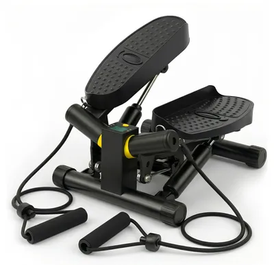 Produktbild von Stepper-Trainingsgerät – Schwarz, mit Widerstandsbändern und Metallkonstruktion – für den Heimgebrauch und Fitness