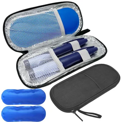 Produktbild von Insulin Kühltasche für Diabetiker, Isolierte Medikamententasche mit 2 Kühlbeuteln, 20,5 x 9,5 x 2,5 cm