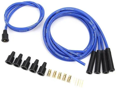 Productafbeelding van Siliconen- en metalen kabelset voor bougies, 8 mm - Hoogwaardige vervangingskabels voor het ontstekingssysteem in viercilinder auto's, blauw