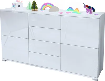 Produktbild von Vladon Sideboard Rova V1, Kommode mit 4 Türen und 4 Schubladen, Weiß matt/Weiß Hochglanz (138,5 x 75,5 x 35)