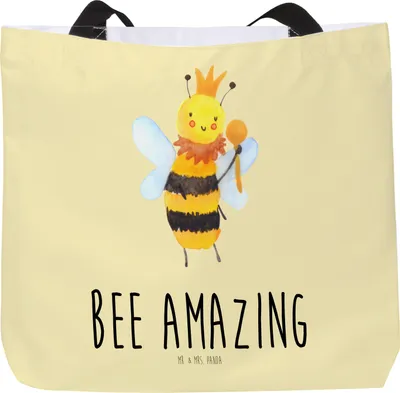 Produktbild von Mr. & Mrs. Panda Tote Bag Biene König - Gelb Pastell - Geschenk, Reisetasche, Schultasche, Tasche, Strandtasche, Tragetasche