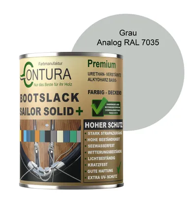 Produktbild von Contura Bootslack 500ml. Farbig Glänzend Yacht- Buntlack Metall Holz GFK Holzlack Schiffslack RAL Boot Farblos - Grau RAL 7035 Analog