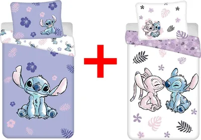 Produktbild von Disney Lilo und Stitch Kinderbettwäsche, Alien, Angel, Bettdecke 140 x 200 + Kopfkissen 70 x 90 cm, 100% Baumwolle, 2er Geschenk-Set
