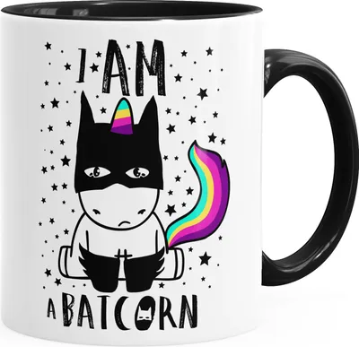 Produktbild von Tasse mit Innenfarbe Einhorn Unicorn Batcorn glänzend Kaffeetasse Teetasse Keramiktasse MoonWorks® schwarz unisize